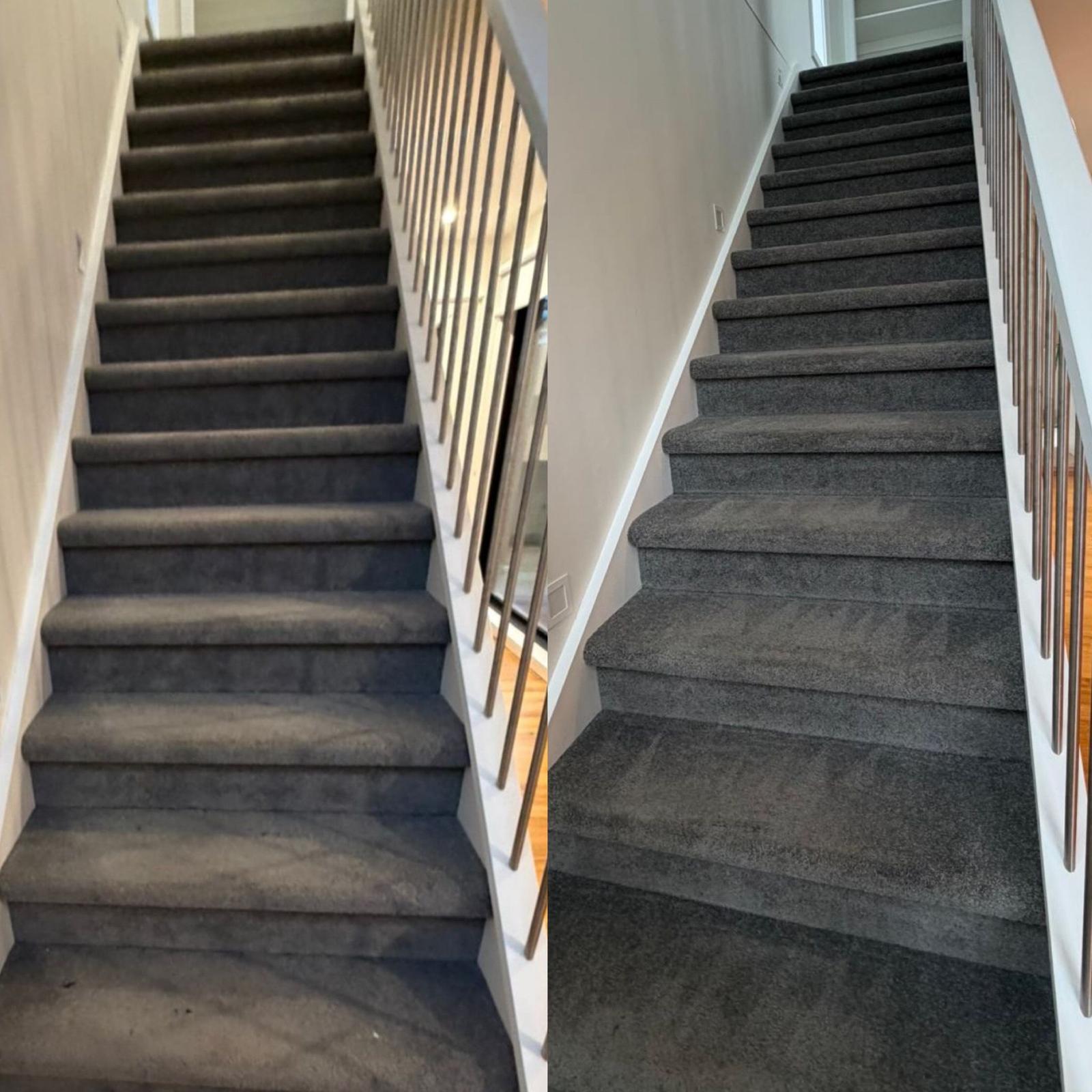 Carpeted staircase steam cleaned